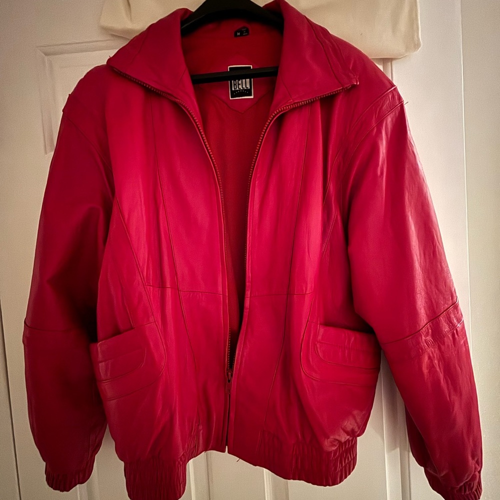 Women's Red Aviator Bomber Jacket With Pockets!
